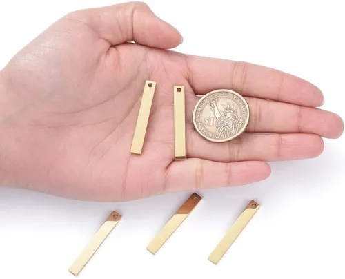 Miniatura 4 de LiQunSweet 5 piezas de acero inoxidable dorado de 1.378 in, barra vertical grabada larga, etiquetas de estampado en blanco, colgantes de tubo