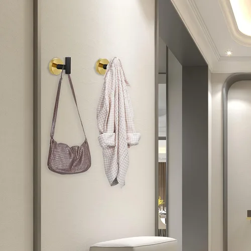 Miniatura 6 de Paquete de 4 ganchos para toallas de bata, gancho de pared negro y dorado, de acero inoxidable, resistente, colgador de puerta, toalla, ropa, Negro