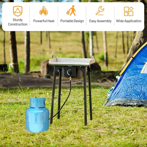 Miniatura 7 de Giantex Estufa de un solo quemador al aire libre, soporte de quemador de alta presión máx. 100,000 BTU, regulador de 0-20 PSI patas desmontables