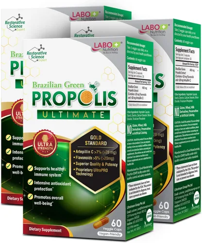 Miniatura 10 de LABO Nutrition Propóleos verdes brasileños Ultimate – Contiene > 7% o 28 mg por porción de Artepillina C y >5% de flavonoides, para apoyo