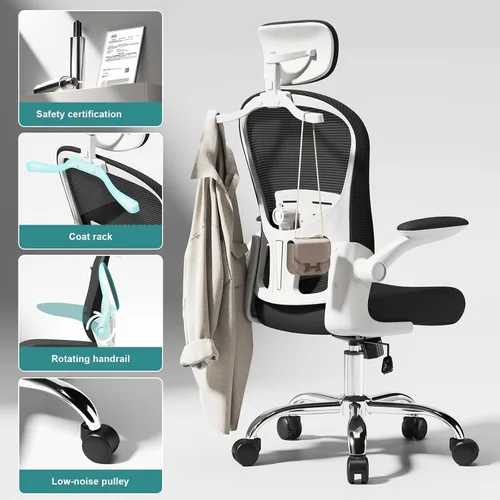 Miniatura 5 de Silla de oficina ergonómica, soporte lumbar ajustable, reposacabezas, silla de escritorio de malla con respaldo alto para oficina y hogar, silla