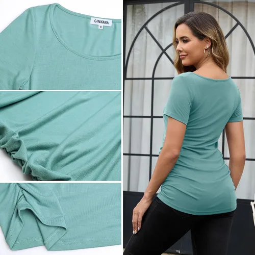 Miniatura 210 de GINKANA Blusas de maternidad de manga corta, diseño floral, fruncido, casual, para mamá, para embarazo