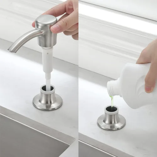 Miniatura 2 de Dispensador de jabón, dispensador de jabón para fregadero de cocina, dispensador de jabón integrado para fregadero, dispensador de loción, níquel