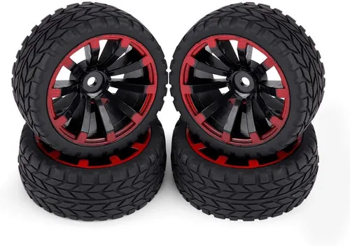 Dilwe Neumáticos de coche RC, 4 piezas de neumáticos de goma para carreras todoterreno para RC 1:10 pieza de automóvil (patrón de grano)