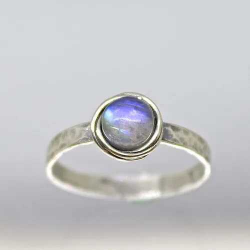 Miniatura 19 de Anillo de plata de ley con piedras preciosas para mujer, anillo apilable de piedra martillada, anillo de piedra natal