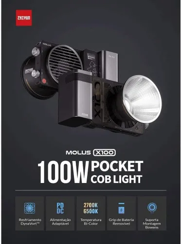Miniatura 8 de Zhiyun X100 PRO - Luz de fotografía bicolor de 100 W, CRI 95+, TLCI 97+, temperatura de color 2700K-6500K, compatible con Bluetooth y control