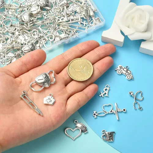 Miniatura 4 de Ipotkitt 100 dijes médicos para enfermera, estetoscopio, gorro, ambulancia, médico, para hacer joyas 100pcs - Médico - 10 Estilos