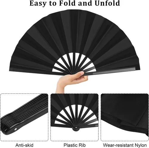 Miniatura 3 de Aodaer Paquete de 4 abanicos decorativos chinos de Kung Fu Tai Chi para hombres y mujeres, color negro