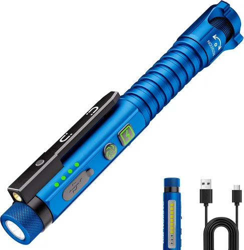 Miniatura 11 de Linterna EDC recargable, linterna pequeña de 800 lúmenes con clip magnético y base, linterna LED de 11 modos, rompedor de vidrio y abridor