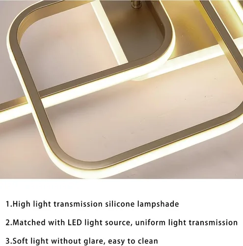 Miniatura 6 de Lámpara de techo LED moderna, lámpara de techo de montaje empotrado de 50 W, lámpara de techo cuadrada geométrica dorada para sala de estar