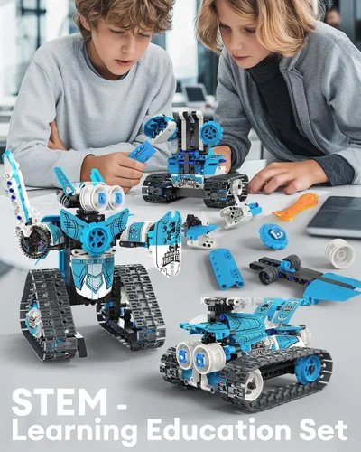 Miniatura 3 de Opmind Kit de construcción de robot STEM RC 5 en 1, 398 piezas APP y bloques de control remoto DIY robótica de ingeniería, juego de ciencia erector