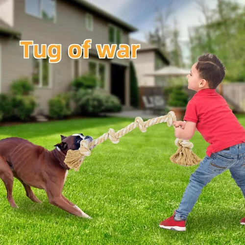 Miniatura 6 de Bmag Juguetes de cuerda para perros para masticadores agresivos, juguetes interactivos y resistentes para perros medianos y grandes, juguete de Beige