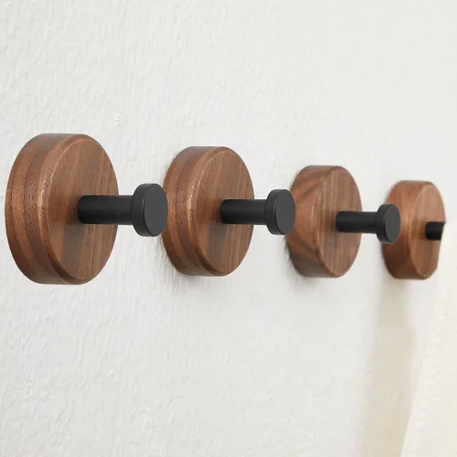 Ganchos de pared de madera, paquete de 4 ganchos de madera de nogal oscuro para colgar bolsos, sombreros, mochilas, chaquetas, bolsas y batas (hasta