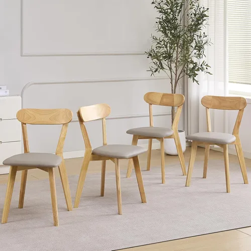 Miniatura 15 de Juego de 4 sillas de comedor tapizadas de madera maciza con asiento marrón acolchado de piel sintética para el hogar, cocina, sala de estar, comedor