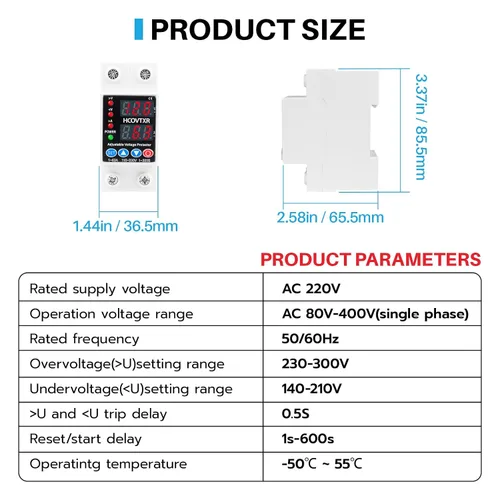 Miniatura 6 de Interruptor de Circuito Inteligente 110V, Corte de Baja Tensión de 1~63 Amp, Interruptor de Corriente AC Ajustable para Sistemas Solares (Negro)