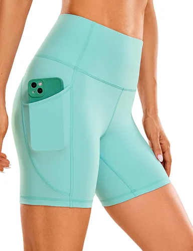 CRZ YOGA Women's Brushed Naked Feeling Biker Shorts with Side Pockets 6'' - High Waist Matte Workout Yoga Gym Spandex