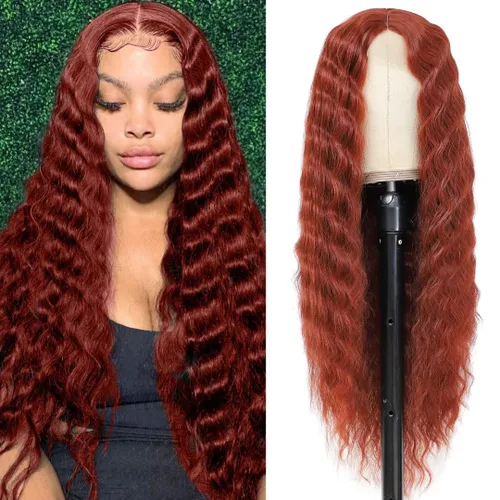 Miniatura 11 de FEEL ME Peluca rizada sintética de 28 pulgadas, pelucas largas de encaje de onda profunda para mujeres negras, cuero cabelludo sintético, rizos