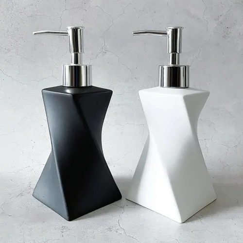 Miniatura 10 de Dispensador de jabón blanco moderno con bomba plateada para baño y cocina, estilo de arte contemporáneo, acabado mate, a prueba de óxido, 8.5 onzas
