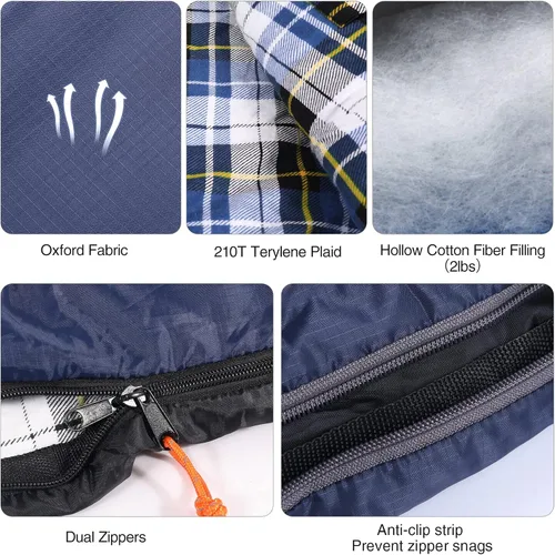 Miniatura 3 de REDCAMP Saco de dormir de franela para adultos, cómodos sacos de dormir de algodón para campamento, mochileros, senderismo, con capucha desmontable
