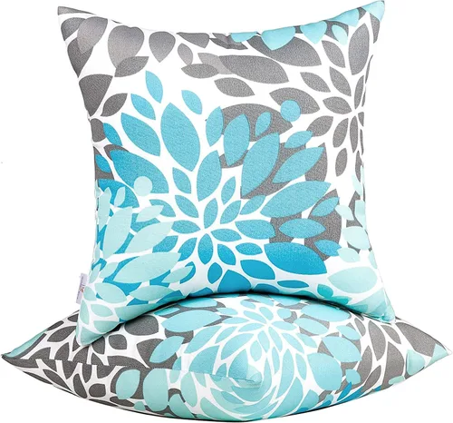 Miniatura 12 de JMGBird Almohadas exteriores de 18 x 18 pulgadas, almohada impermeable para exteriores Blanco con azul
