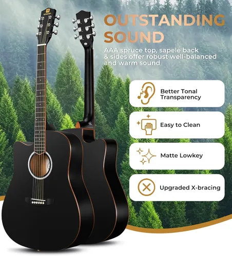 Miniatura 2 de Vangoa Guitarra para Zurdos, Kit de Guitarra Acústica para Zurdos de Tamaño Completo con Cutaway para Adultos Principiantes de 41 Pulgadas, Juego