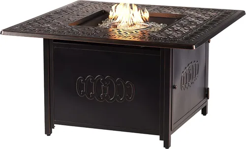 Miniatura 11 de Mesa cuadrada de aluminio para fogata de propano de 42 x 42 pulgadas con cuentas de vidrio, dos tapas, tapa, 57,000 BTU en acabado blanco Gris