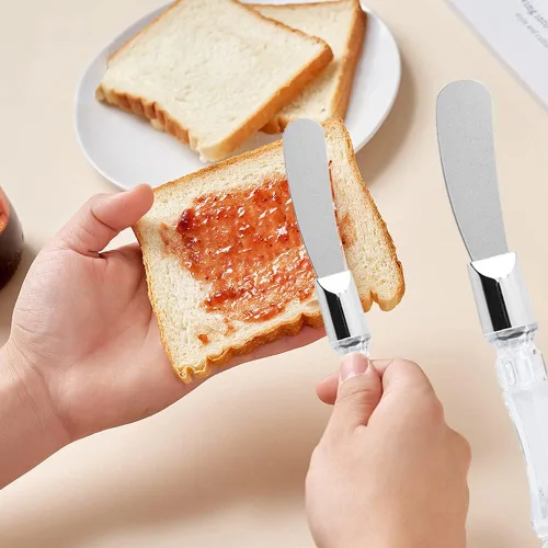 Miniatura 6 de Esparcidor de mantequilla de acero inoxidable con mango de cristal, multiusos, herramientas de cocina de mantequilla para queso suave, mantequilla
