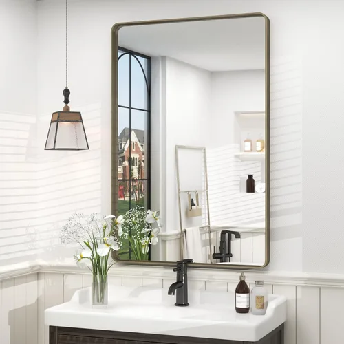 Miniatura 103 de Paquete de 2 espejos de baño con marco de metal negro de 22 x 30 pulgadas, espejo rectangular redondeado negro mate, antioxidante, se cuelga