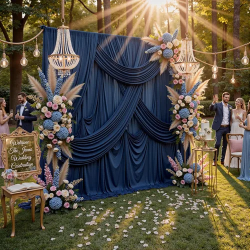 Miniatura 7 de Cortinas de fondo azul marino sin arrugas de 20 x 10 pies para fiestas, 4 paneles de 5 x 10 pies de poliéster sedoso, cortinas de fondo fotográfico