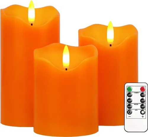 Miniatura 9 de Velas sin llama, juego de 3 velas LED parpadeantes de hoja de arce con control remoto y temporizador, velas LED regulables que funcionan