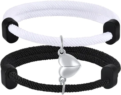 Miniatura 18 de TempBeau Pulsera para Pareja - Pulsera de Identificación Personalizada con Grabado Personalizado, Pulsera de Cuerda Trenzada para Él y Ella