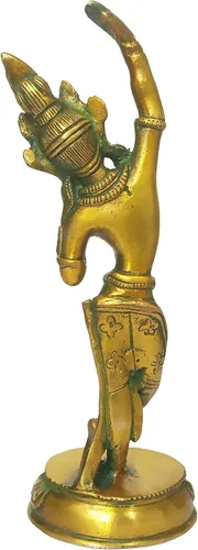 Miniatura 4 de Purpledip Latón Ídolo Reina Maya de Sakya, Madre de Gautam Buda: Estatua Vintage Acabado Oro (12155)