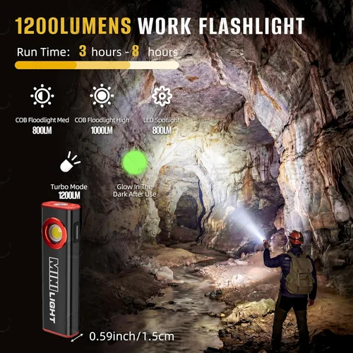 Miniatura 2 de lexall Linterna, 1200 lúmenes, mini linterna magnética plana EDC con clip, 1200 mAh recargable, portátil, ultraligera, brillante, impermeable, luz