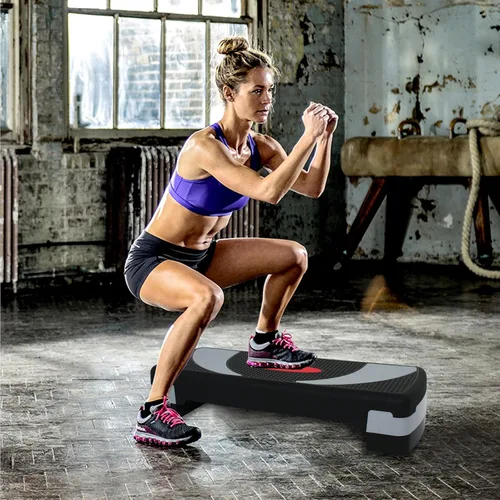Miniatura 2 de HomGarden Escalón de entrenamiento aeróbico ajustable en fitness y ejercicio, plataforma de entrenamiento con elevadores de ajuste de 4 a 6 a 8