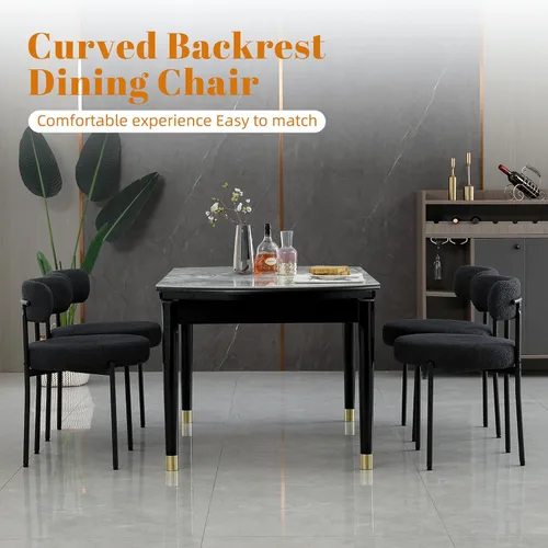 Miniatura 5 de DYHOME - Juego de 2 sillas de comedor de bouclé negro, sillas de cocina modernas de mediados de siglo con respaldo curvo y patas de metal, sillas