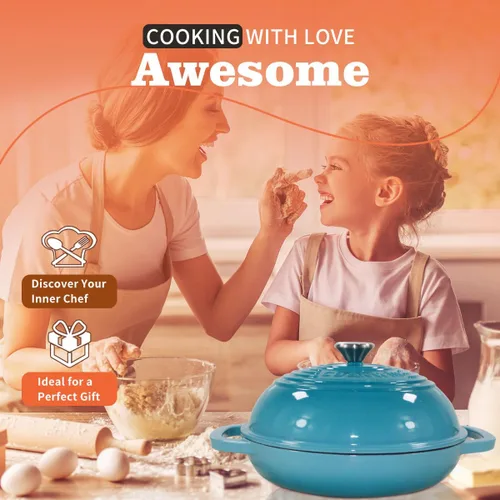 Miniatura 6 de Horno de pan de hierro fundido esmaltado, horno holandés de 6 cuartos de galón para hornear pan de masa madre, kit de sartén esmaltada de 11 Verde