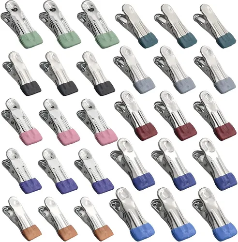 Paquete de 50 alfileres de ropa de 10 colores de metal de acero inoxidable, abrazaderas de ropa para colgar ropa, toallas o sellar bolsas de