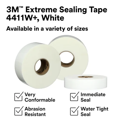 Miniatura 4 de 3M White Extreme Sealing Tape 4411W+ - 3 pulgadas x 36 yardas, 1 rollo - Alto rendimiento, impermeable, duradero, adhesivo acrílico de una sola cara