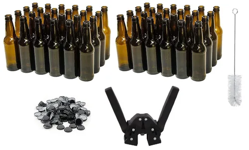 North Mountain Supply Paquete de embotellado de cerveza con 48 botellas (2 cajas de 24) botellas de cerveza ámbar de 12 onzas, 150 tapas de corona,