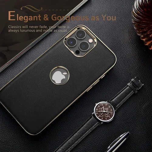 Miniatura 5 de LOHASIC Compatible con iPhone 14 Pro Max, funda delgada de cuero galvanizado dorado, antiarañazos, suave cubierta trasera protectora para hombre