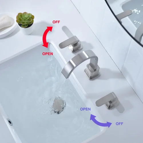 Miniatura 5 de TRUSTMI Grifo de baño generalizado de 3 agujeros de 8 pulgadas de níquel cepillado para fregadero de baño con desbordamiento emergente de drenaje
