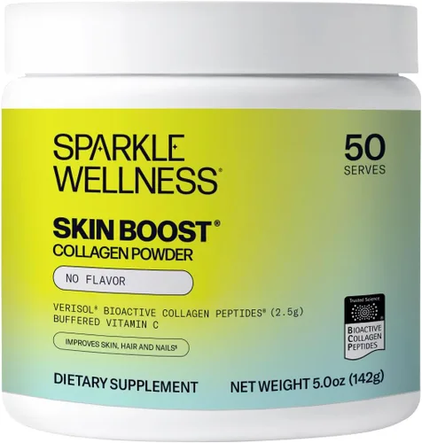 Sparkle Wellness VERISOL Péptidos de colágeno hidrolizados bioactivos | Suplemento de polvo de colágeno con vitamina C para la salud de la piel, el