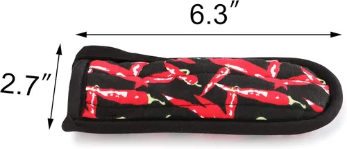 Miniatura 2 de New Star Foodservice Juego de 6 fundas para mango de sartén caliente de grado comercial, con mango de algodón de pimientos rojos, resistente al