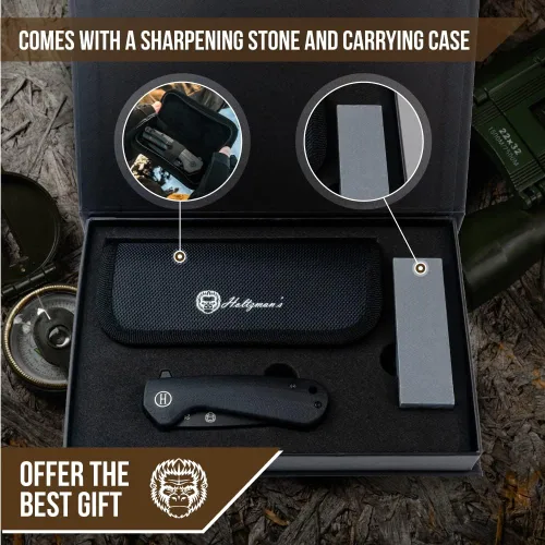 Miniatura 9 de Holtzman's Gorilla Survival Cuchillo plegable campesino con mango táctico G10, hoja de acero D2, juego de caja de regalo (negro) - Ideal para llevar