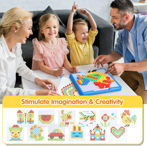 Miniatura 4 de ZOZOPLAY Rompecabezas de mosaico para niños, 490 bloques de construcción, kit educativo con 6 dibujos de montaje, juguetes STEM para niños de más