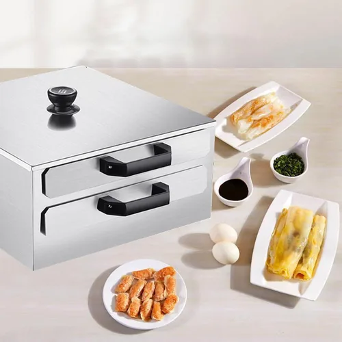 Miniatura 2 de AIZYR Máquina de rollos de fideos de arroz, vaporizador de rollo de arroz chino de 2 capas, vaporizador al vapor 304 al vapor horno inoxidable