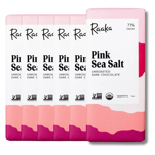Raaka Chocolate negro orgánico con sal marina rosa, 71% de cacao, chocolate negro gourmet, orgánico, vegano, sin gluten, kosher, barras de 1.8