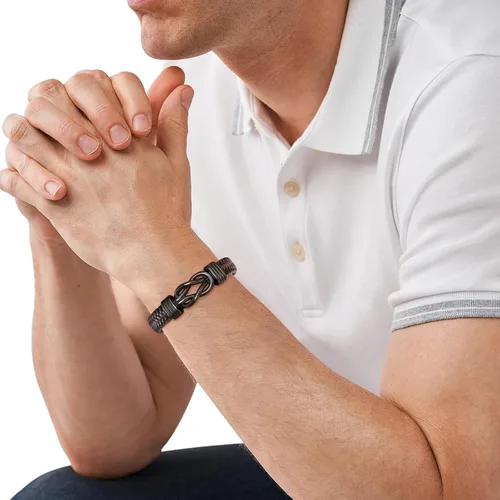Miniatura 6 de MEALGUET Men's Bracelets Gifts for Men - Brown Braided Leather Infinity Knot Bracelets Engraved Love Massage for Son Man Husband Boyfriend, Mens