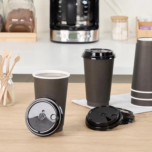 Miniatura 2 de Restaurantware - Solo tapas: tapas de plástico negro para tazas de café de 8, 12, 16 y 20 onzas, 100 café para tazas calientes - sorbo y popote