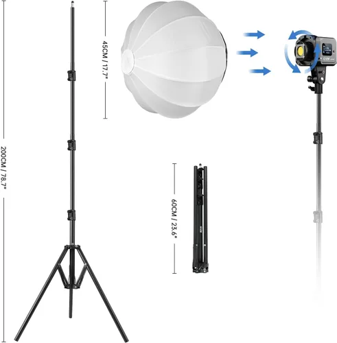 Miniatura 7 de GVM - Luz de video LED SD80S de 80 W con linterna Softbox y kit de soporte para trípode, luz de estudio de montaje Bowens de 5600 K, iluminación